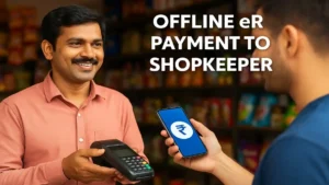Customer paying shopkeeper using Offline CBDC digital rupee without internet connection in India