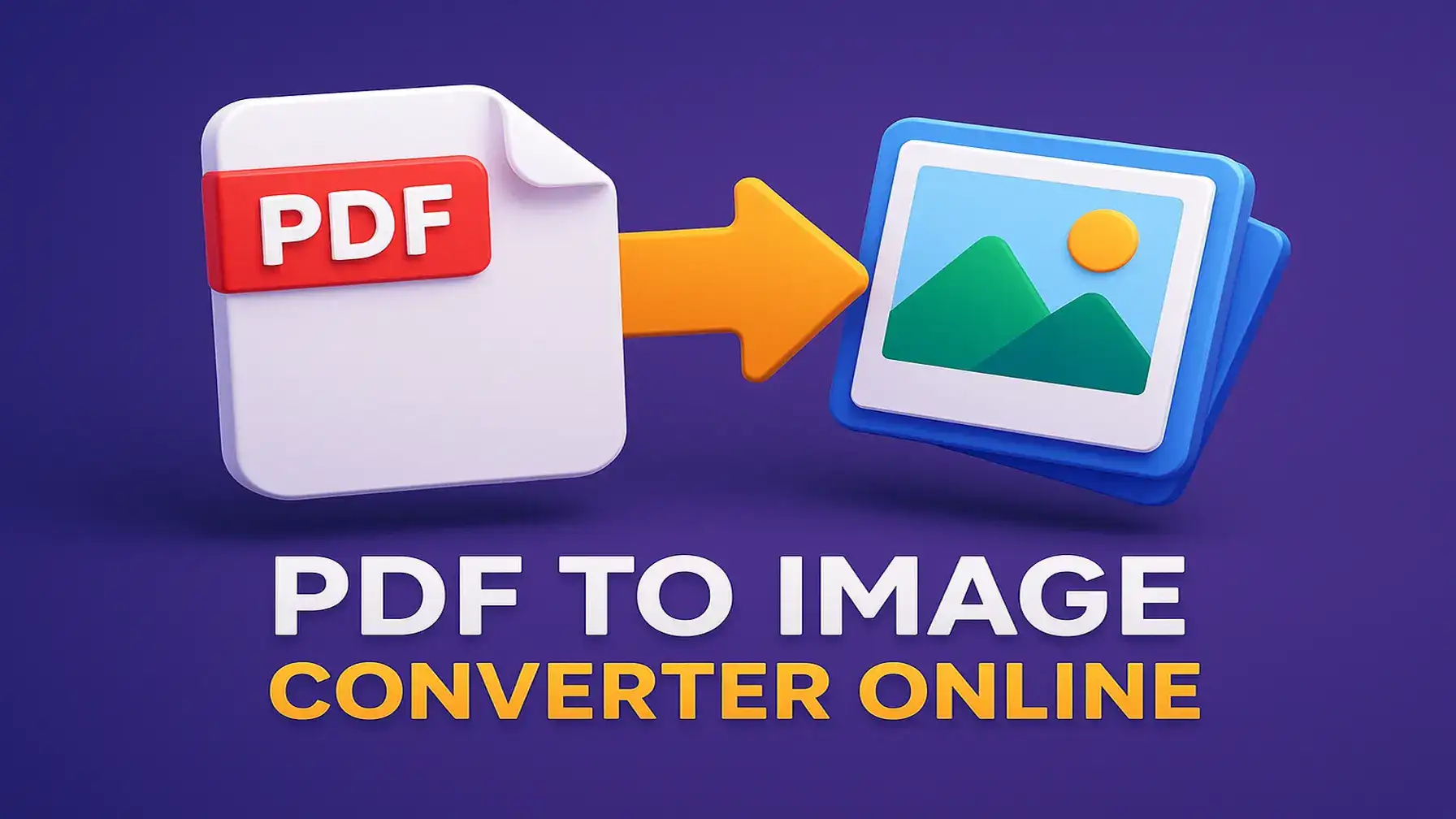 3D illustration of PDF to image converter online tool interface.