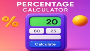 3D percentage calculator with colorful gradient background
