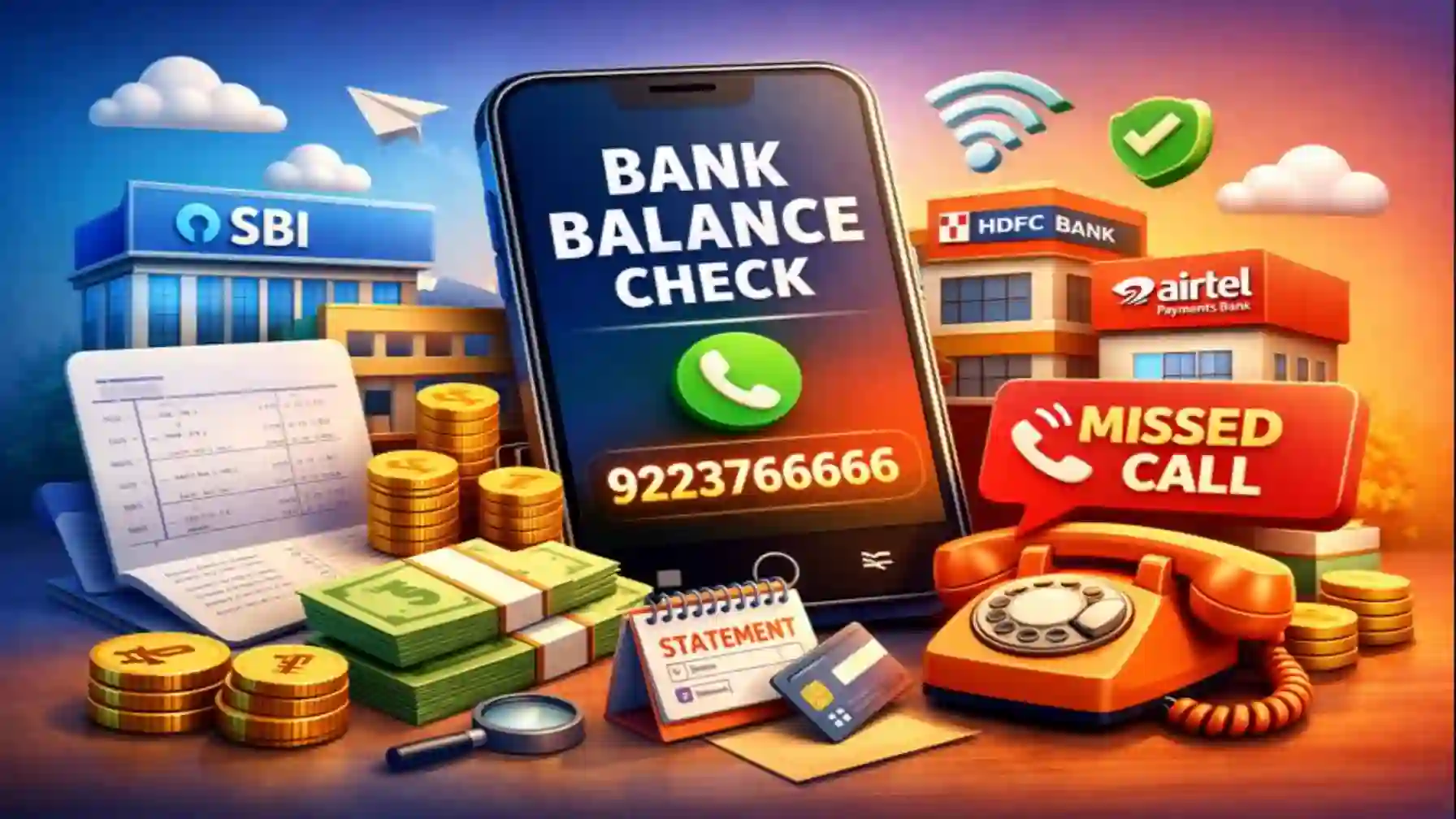 3D illustration showing bank balance check by missed call