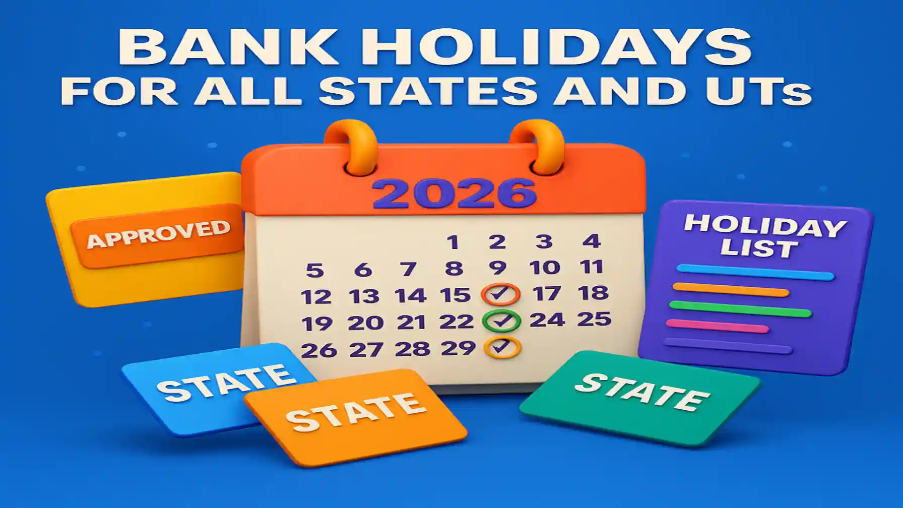 2026 bank holidays calendar with state cards and holiday list.