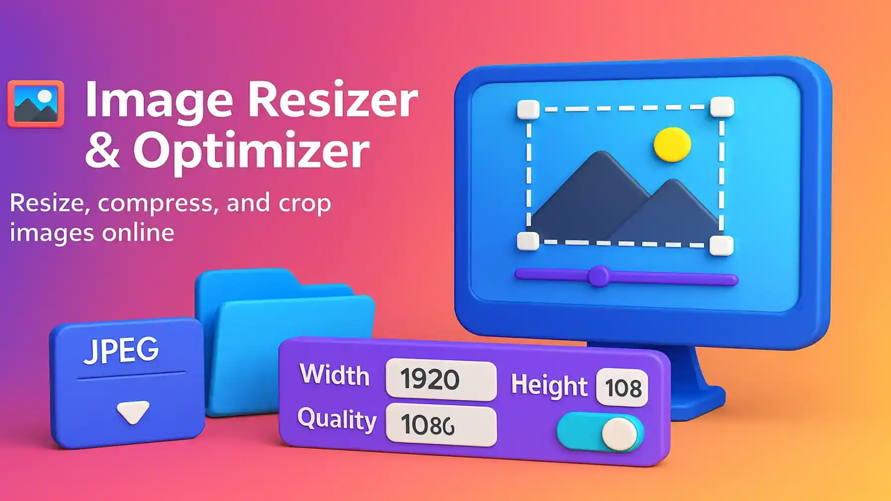 3D featured image showing an image resizer and optimizer interface.