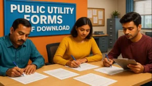 Citizens filling public utility forms inside an office