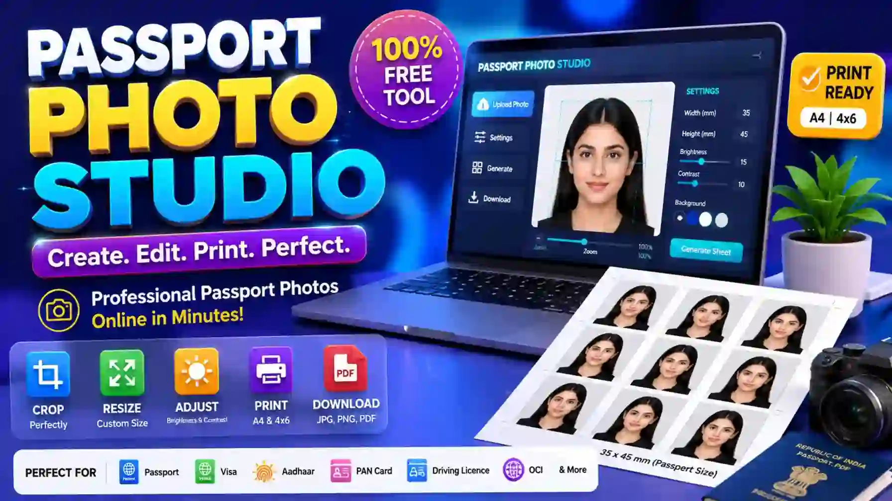 Passport Photo Studio online passport photo maker interface