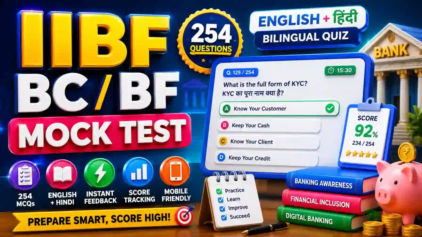 IIBF BC BF Mock Test online with 254 bilingual questions